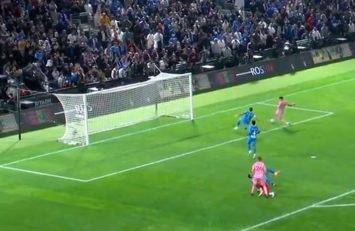 Luis Suarez pictured (right) scoring his first goal for Inter Miami during a pre-season game against Al-Hilal in January 2024